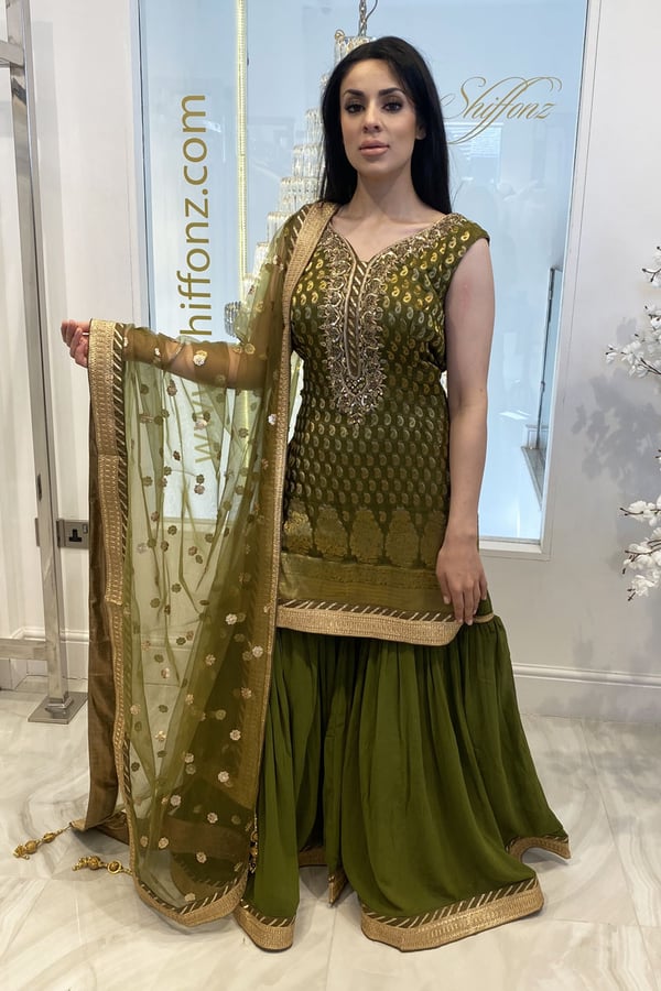 3 Piece banarasi embroidered gharara suit