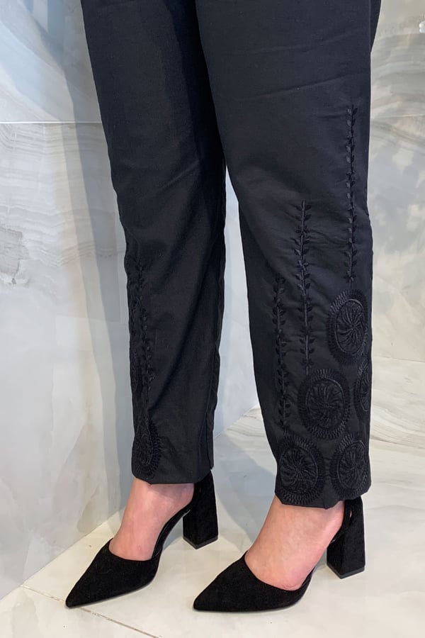 Lawn luxury embroidered straight leg trousers - Image 2