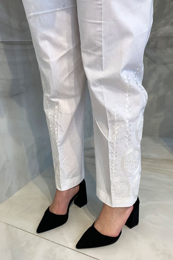 Lawn luxury embroidered straight leg trousers