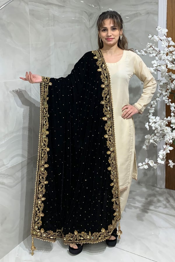 Luxury embroidered velvet shawl