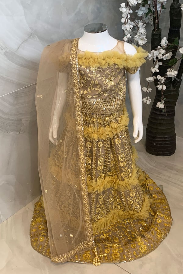 3 Piece kids net embroidered lengha choli