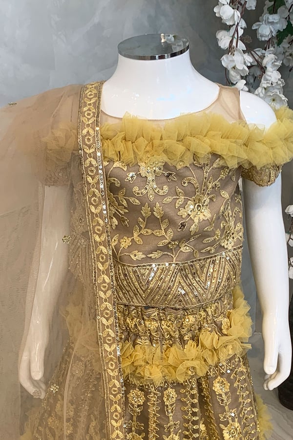 3 Piece kids net embroidered lengha choli - Image 4