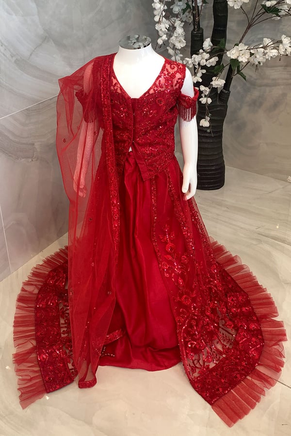 Kids net luxury embroidered lengha choli