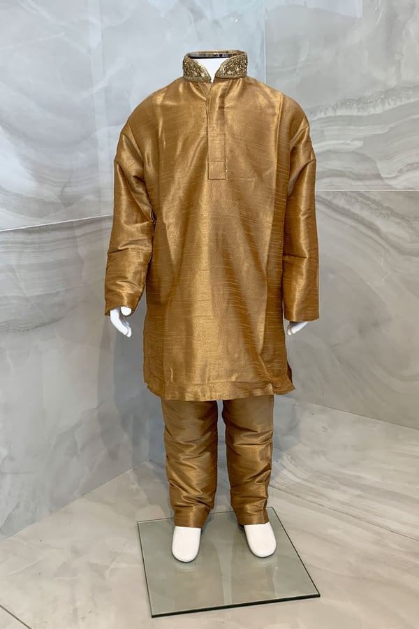 Kids boys phatani silk kurta pajama - Gold, 10