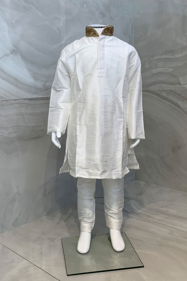 Kids boys phatani silk kurta pajama - White, 10