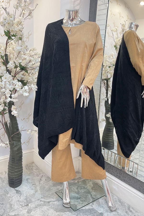 Casual wool shawl - Black, FREE SIZE