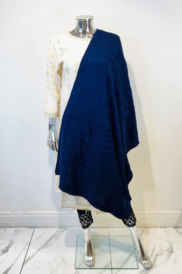 Casual wool shawl - Blue, FREE SIZE