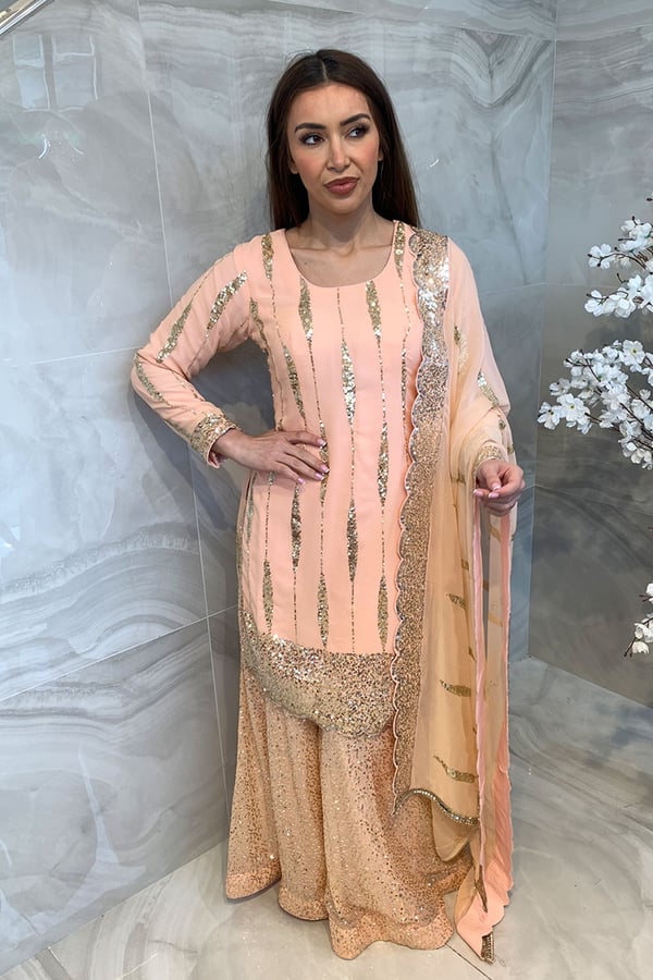 3 Piece georgette embroidered suit - LPEACH, 42