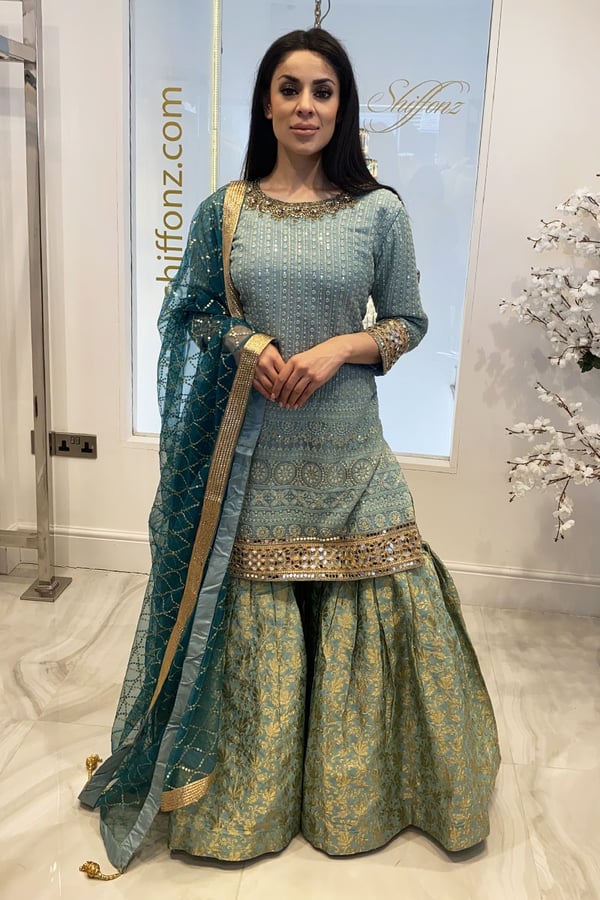 3 Piece women's luxury embroidered gharara suit