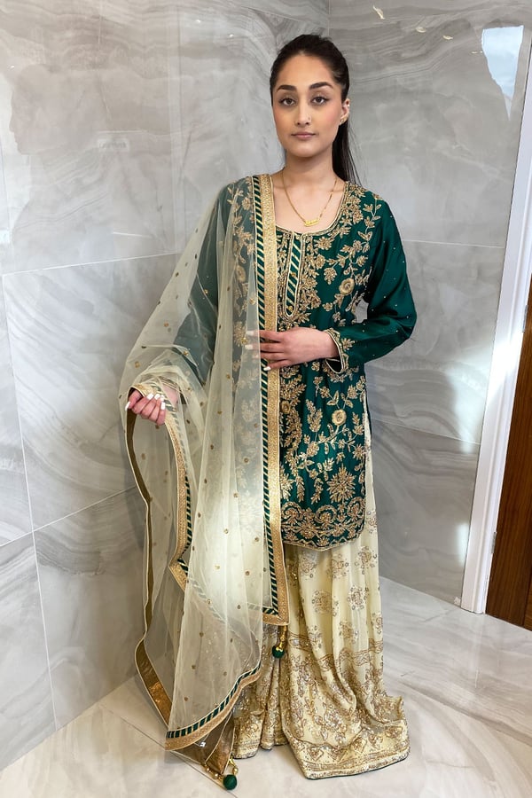 3 Piece luxury stone work embroidered sharara suit