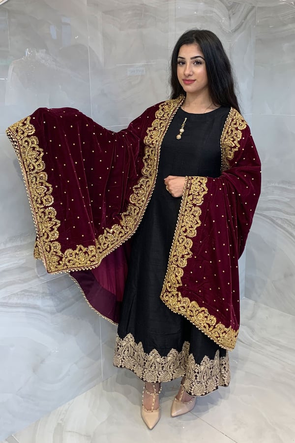 Luxury embroidered velvet shawl