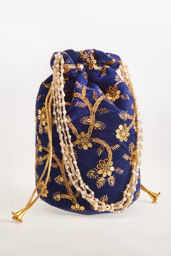 Velvet embroidered potli purse