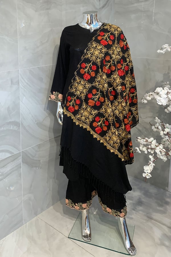Pashmina embroidered shawl - BLKMLT, FREE SIZE