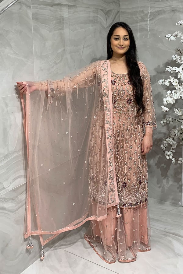 3 Piece net embroidered sharara suit