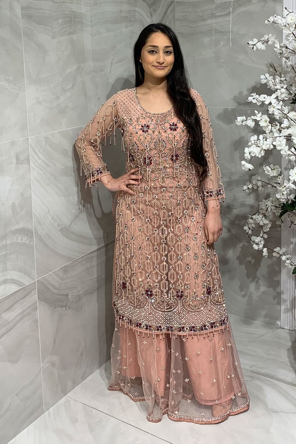 3 Piece net embroidered sharara suit - Image 4