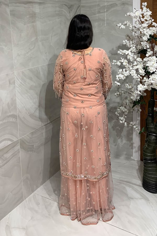 3 Piece net embroidered sharara suit - Image 3