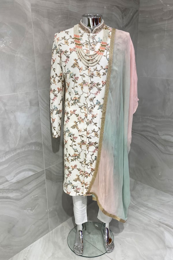 3 Piece men's luxury thread-work embroidered sherwani