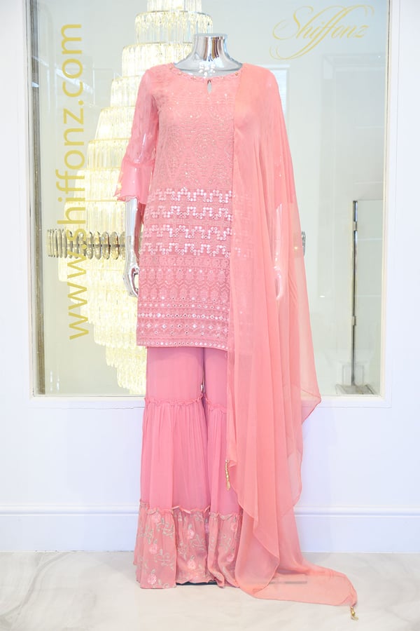 Chiffon gharara 3 piece suit