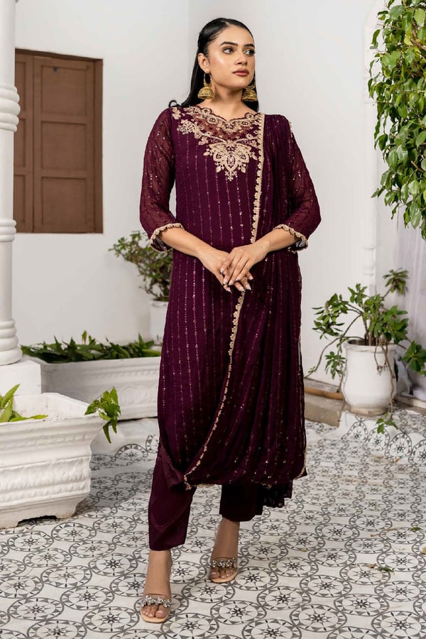 Alara 2 Piece embroidered suit with attached dupatta - Image 3
