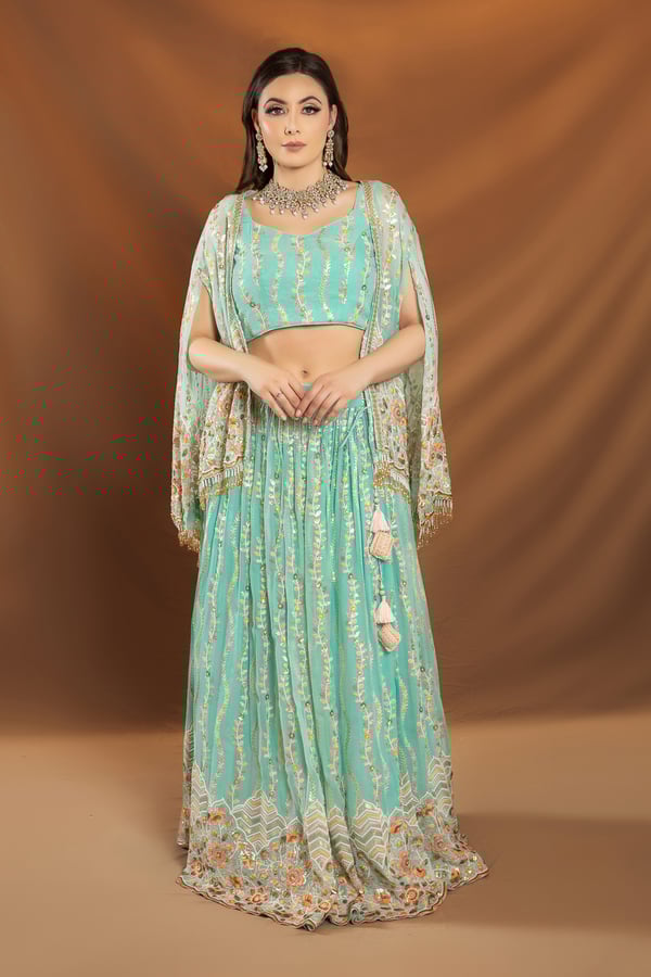 Shiffonz 3 piece embroidered lengha choli with jacket