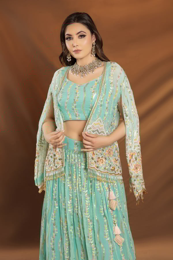 Shiffonz 3 piece embroidered lengha choli with jacket - Image 3