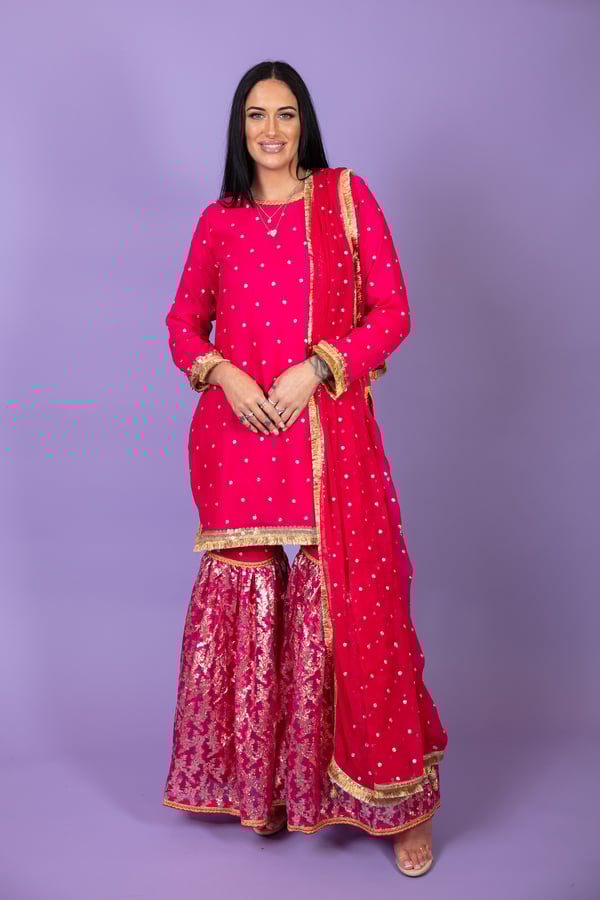Shiffonz 3 piece chiffon embroidered gharara suit