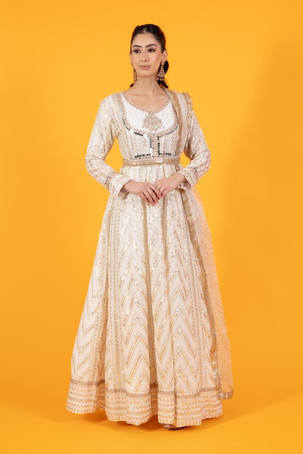 3 piece embroidered synthetic chiffon long dress