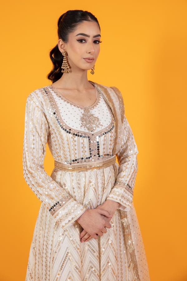 3 piece embroidered synthetic chiffon long dress - Image 3