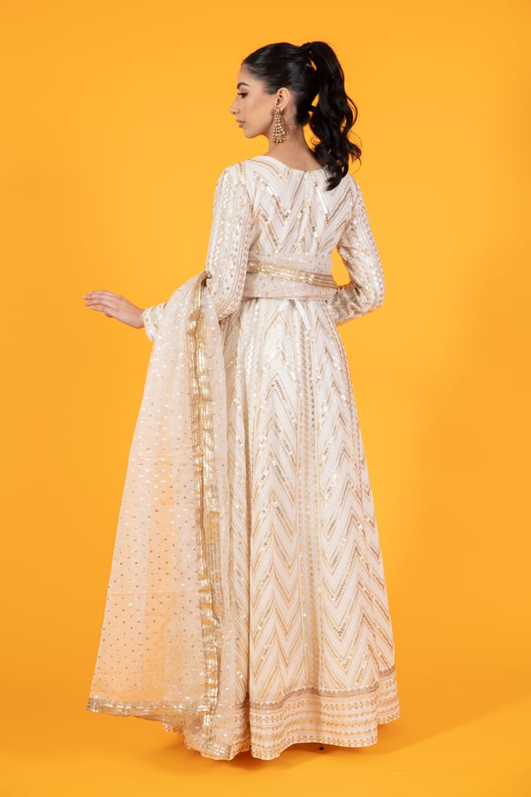 3 piece embroidered synthetic chiffon long dress - Image 2