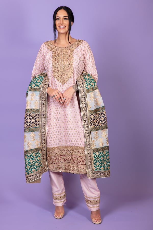 3 Piece mehndi sequence and dori embroidered suit with heavy dupatta - LPINK, Small