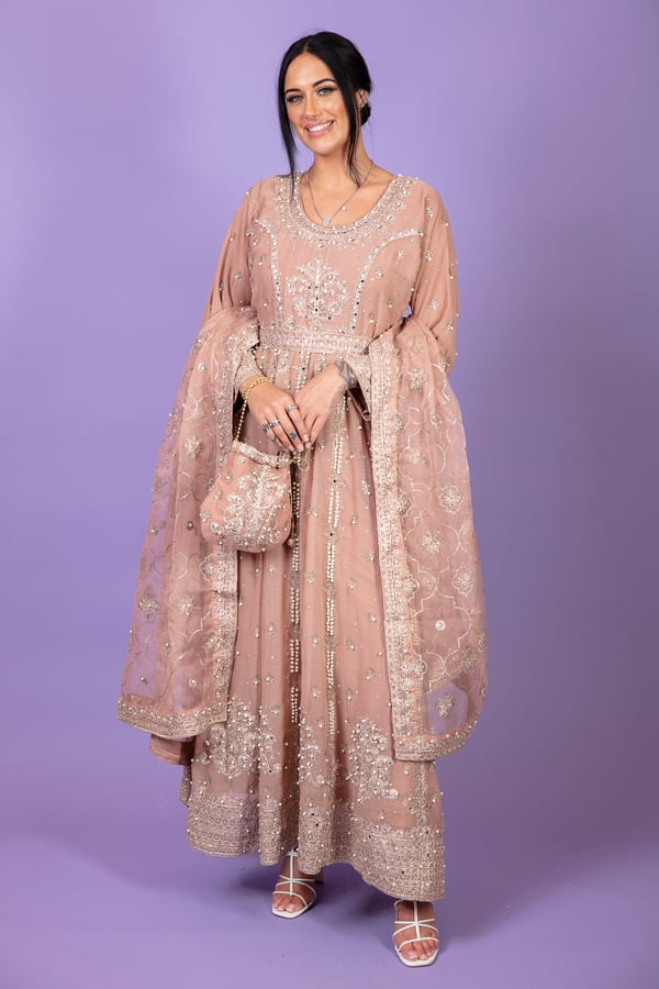 3 piece chiffon long dress with threadwork