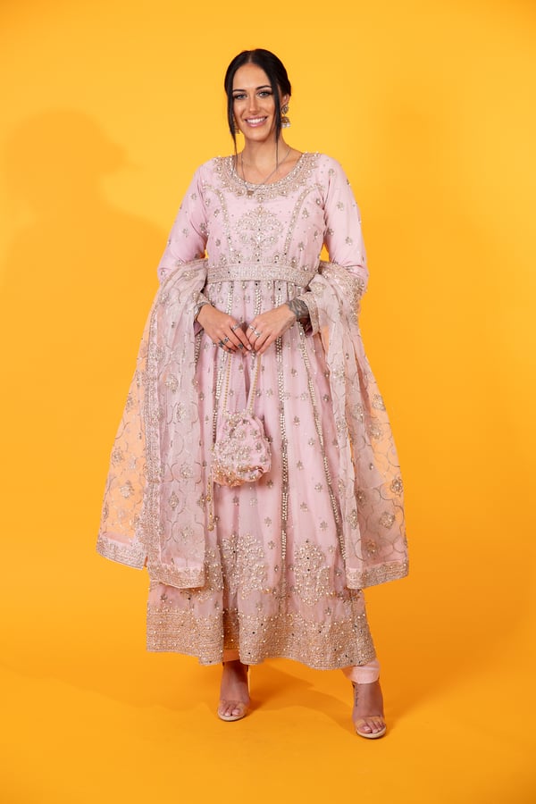 3 piece chiffon long dress with threadwork - Image 2