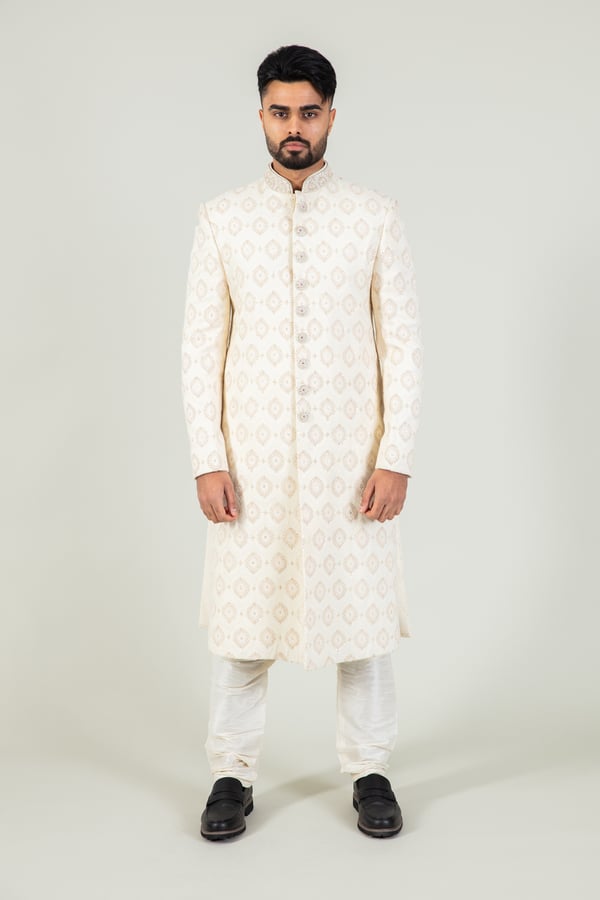 Men's luxury embroidered sherwani - OWHITE, 36