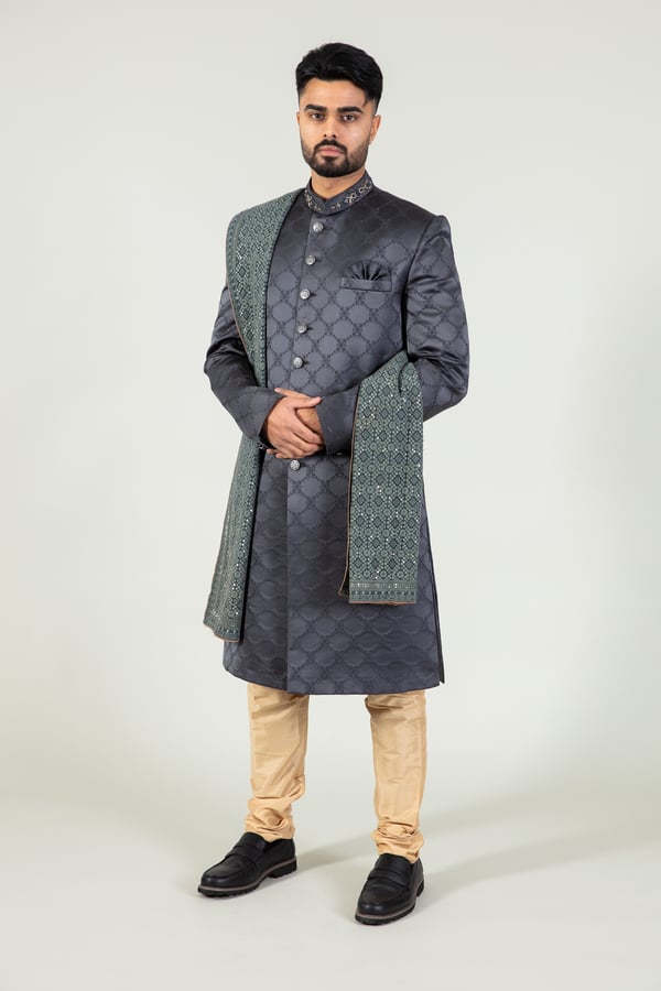 Men's luxury embroidered sherwani with a shawl
