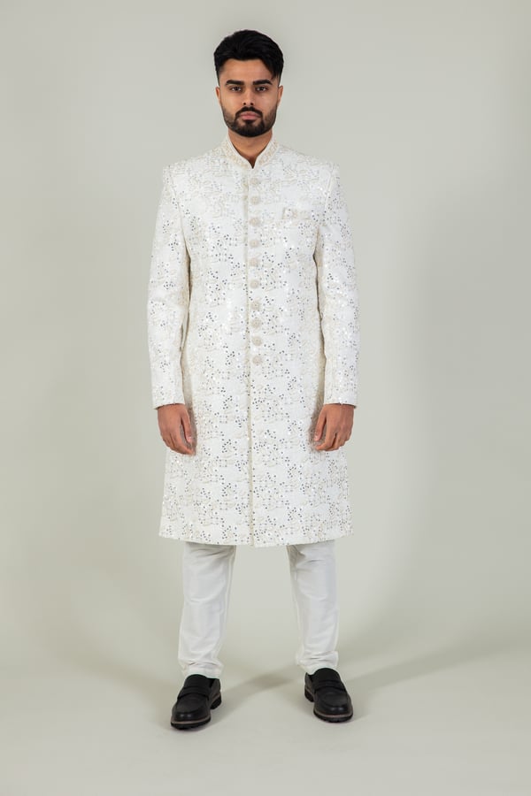 Raw silk men's luxury embroidered sherwani