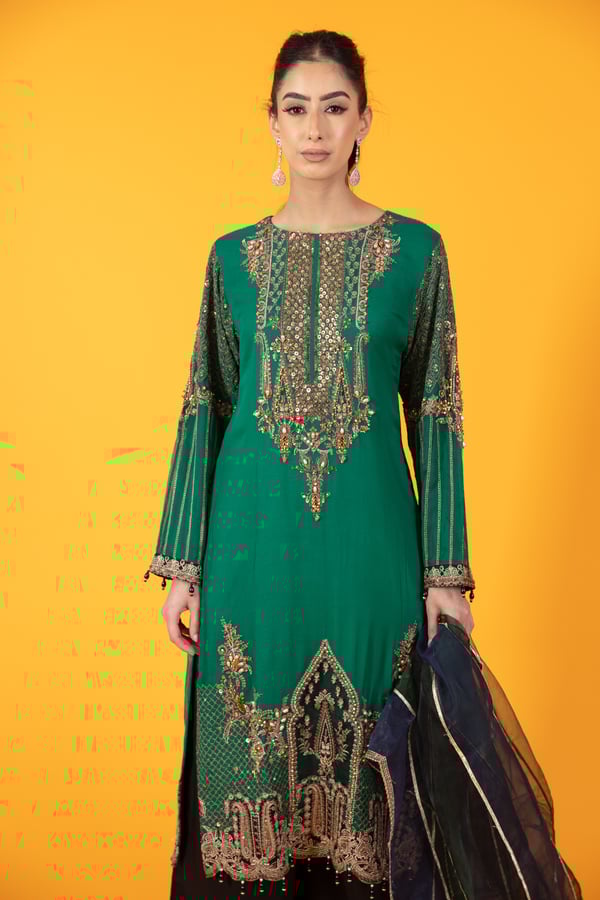 3 Piece embroidered chiffon plazo dress - Image 3