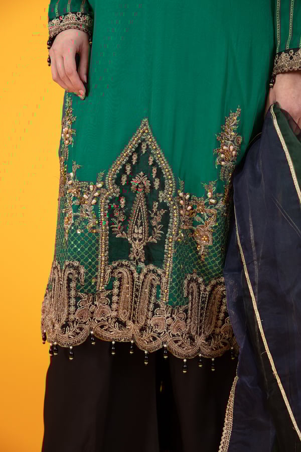 3 Piece embroidered chiffon plazo dress - Image 5