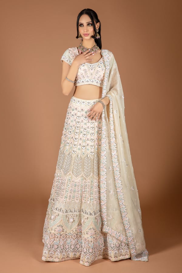 3 Piece lux embroidered lengha choli