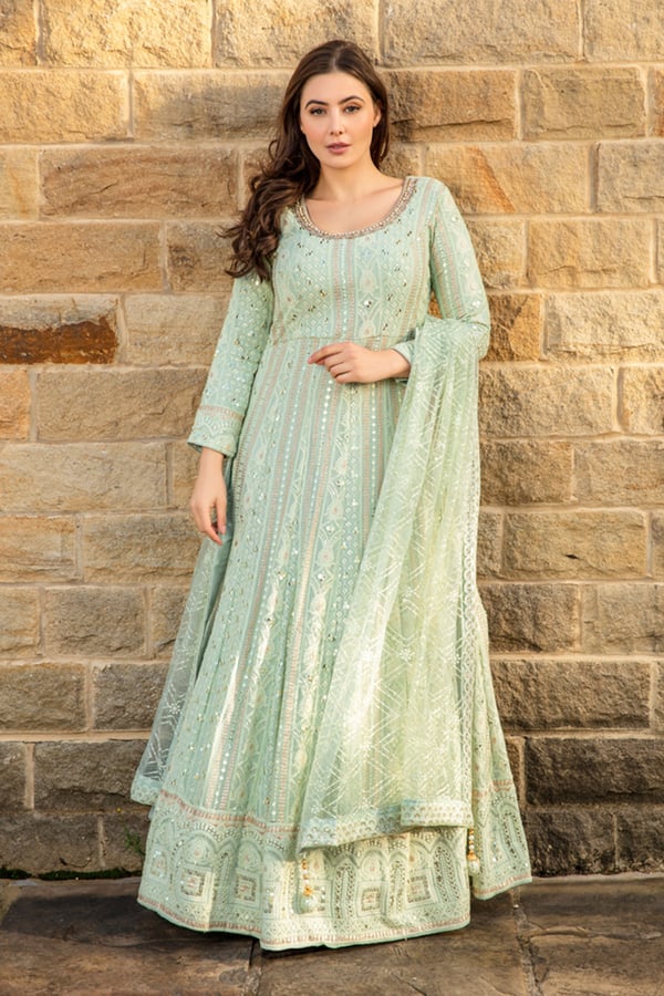 3 Piece chikankari embroidered long dress