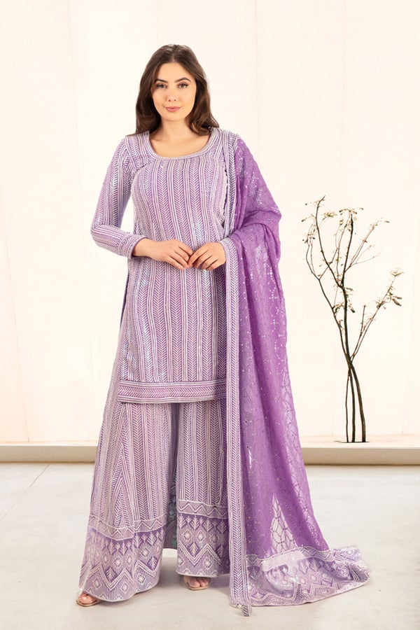 3 Piece chiffon sequence embroidered sharara suit - Image 4