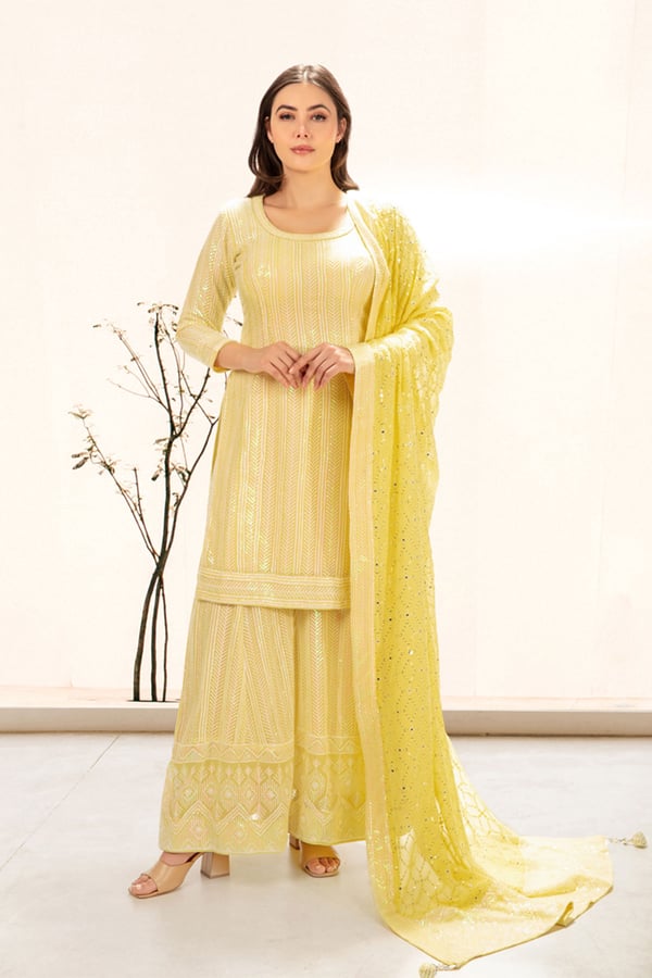 3 Piece chiffon sequence embroidered sharara suit - Image 5