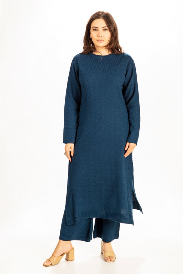 Knitwear wool co-ord set - Teal, Small