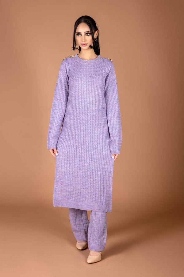 2 Piece embellished wool knitwear co-ord set - Lilac, X-Large