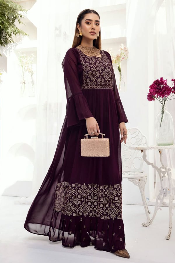 Chiffon luxury embroidered long kurti - Image 3