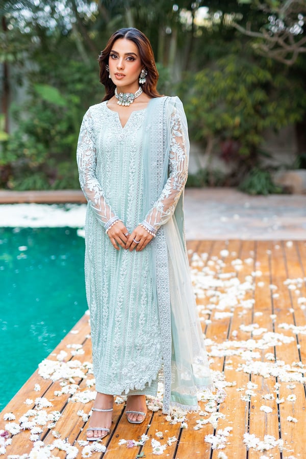 Azure 3 piece embroidered mint breeze suit