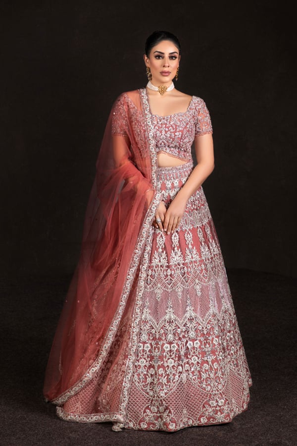 3 Piece zari work embroidered net lengha choli