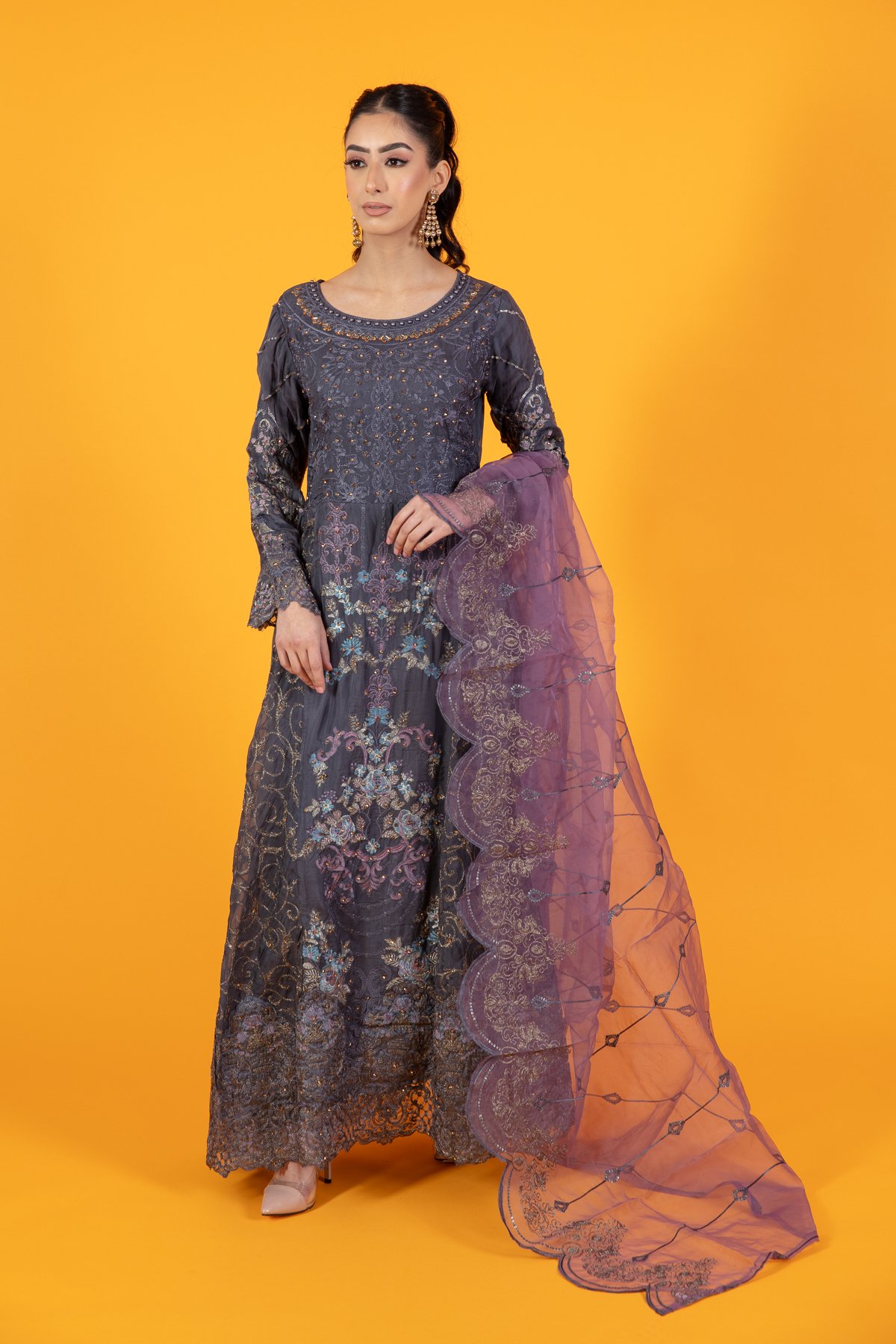 Shiffonz by Simran's 3 piece chiffon embroidered long dress
