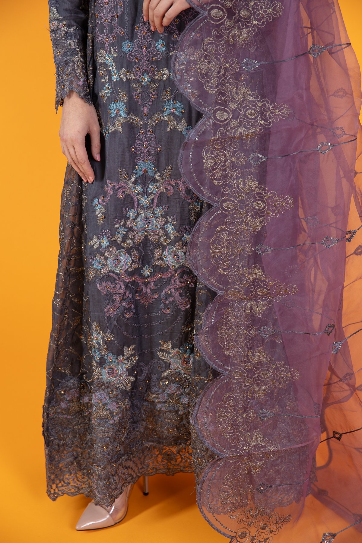 Shiffonz by Simran's 3 piece chiffon embroidered long dress - Image 6