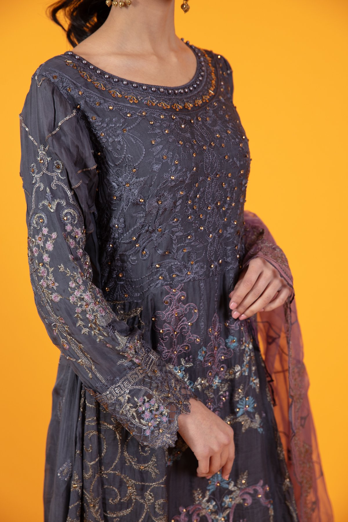 Shiffonz by Simran's 3 piece chiffon embroidered long dress - Image 5