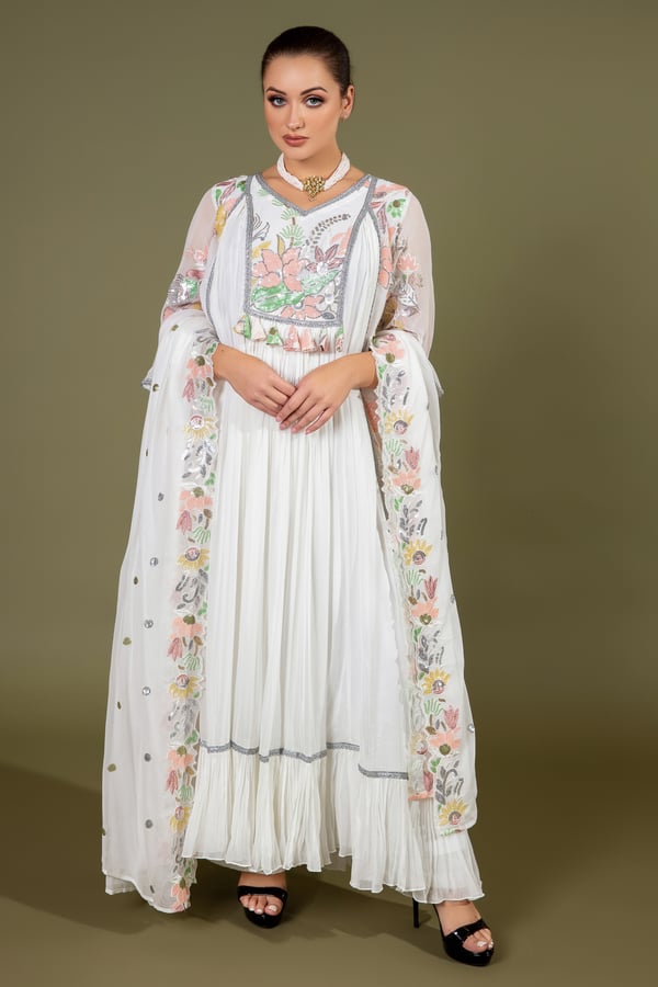 Luxury thread work embroidered kaftan